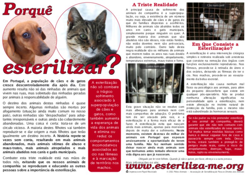 Folheto Porquê Esterilizar?